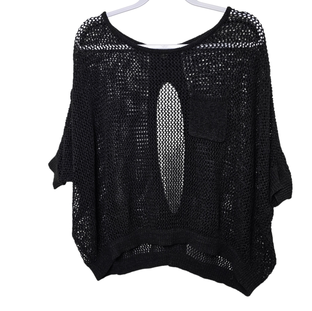 Buffalo David Bitton Black Sheer Mesh Batwing Sleeve Blouse Knit Top Women's XS